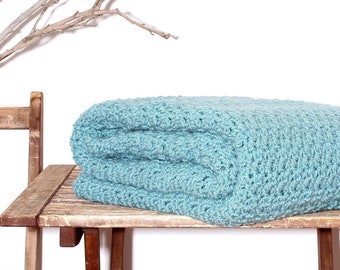 COZY handmade crochet blanket ARCTIC BLUE beautifully handmade hand knit blanket crochet throw oversized accent lap throw interior design