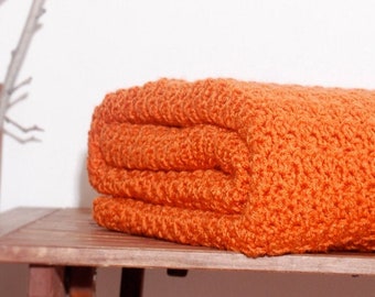 Beautiful and Luxuriously Handcrafted CROCHET Blanket Throw CARROT ORANGE