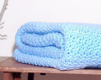 Ready to Ship  Beautiful and Luxuriously Handcrafted CROCHET Blanket Throw Carolina Blue LIGHT BLUE