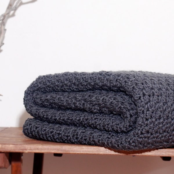 Ready to Ship  Beautiful and Luxuriously Handcrafted CROCHET Blanket Throw CHARCOAL Grey
