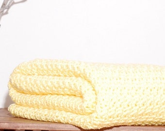 Ready to Ship Beautiful and Luxuriously Handcrafted CROCHET Blanket Throw LEMON Yellow