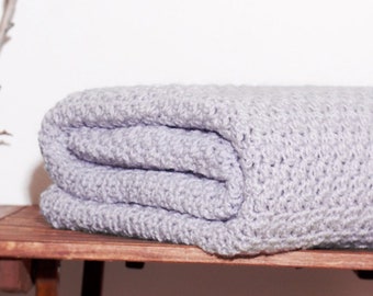 Ready to ship Beautiful and Luxuriously Handcrafted CROCHET Blanket Throw STONE GREY concrete natural gray neautral earth tone soft and cozy