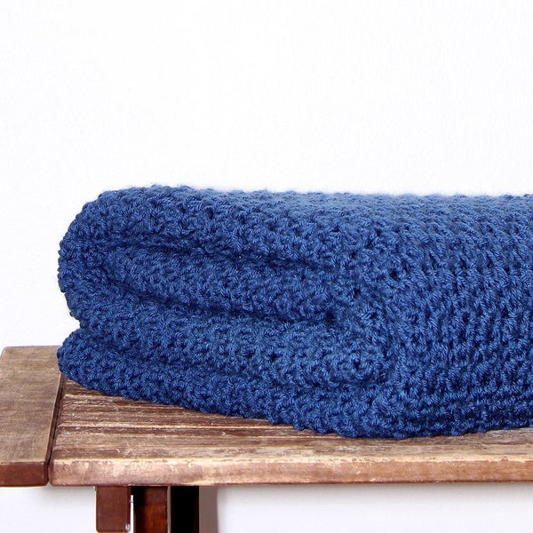 SOLD-on reserve Beautiful and Luxuriously Handcrafted CROCHET Blanket Throw DENIM blue hue home decor interior design soft cozy lap blanket