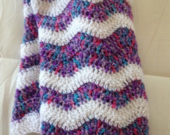 Ready to Ship Soft and Cozy Striped Gumdrops Grape and white wave Baby Blanket - Beautiful and Luxuriously Handcrafted CROCHET Blanket