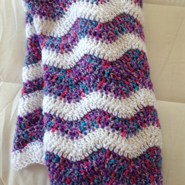 Ready to Ship Soft and Cozy Striped Gumdrops Grape and white wave Baby Blanket - Beautiful and Luxuriously Handcrafted CROCHET Blanket