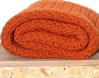 Ready to ship Beautiful and Luxuriously Handcrafted CROCHET Blanket Throw BURNT PUMPKIN