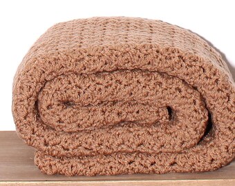 Beautiful and Luxuriously Handcrafted CROCHET Blanket Throw LATTE