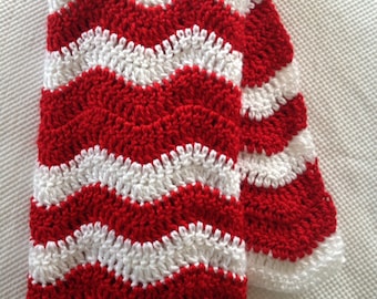 Ready to Ship  Soft and Cozy Red and white wave Baby Blanket - Beautiful and Luxuriously Handcrafted CROCHET Blanket