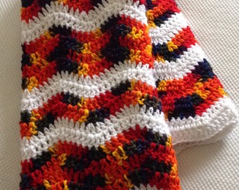 Ready to Ship Soft and Cozy Striped Rainbow and white wave Baby Blanket - Beautiful and Luxuriously Handcrafted CROCHET Blanket