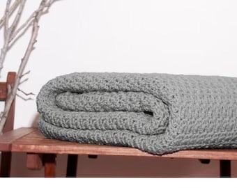 Ready to Ship  Beautiful and Luxuriously Handcrafted CROCHET Blanket Throw - CONCRETE GREY w/ subtle olive undertones