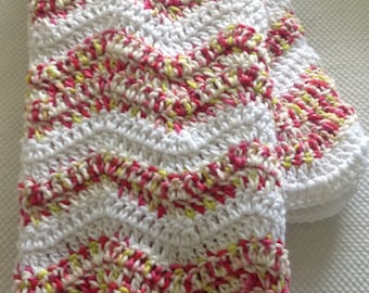 Ready to Ship Soft and Cozy Striped Holland and white wave Baby Blanket - Beautiful and Luxuriously Handcrafted CROCHET Blanket