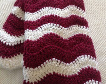 Ready to Ship Soft and Cozy Striped Wine and white wave Baby Blanket - Beautiful and Luxuriously Handcrafted CROCHET Blanket