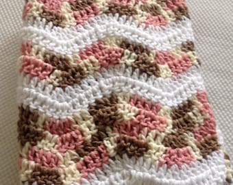 Ready to Ship Soft and Cozy Striped  Neapolitan and white wave Baby Blanket - Beautiful and Luxuriously Handcrafted CROCHET Blanket