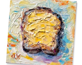 Boter olieverfschilderij ontbijt schilderij voedsel muur kunst kleine keuken schilderij Impasto schilderij ontbijt kunst klein schilderij eten muur decor4 x 4