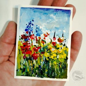 ACEO Original painting Gouache painting ACEO art Summer meadow painting Tiny painting Gouache original art Aceo cards Wild flower painting