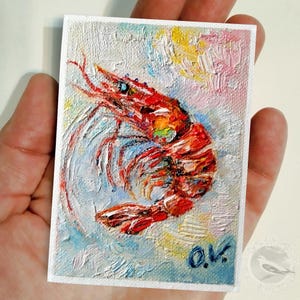 ACEO Original Kunst Garnelen Ölgemälde Mini Kunst Garnelen Wanddekor Garnelen Kunst Aceo Kunstwerk Kleine Kunst Garnelen Kunstwerk Kleine Malerei Küchenkunst
