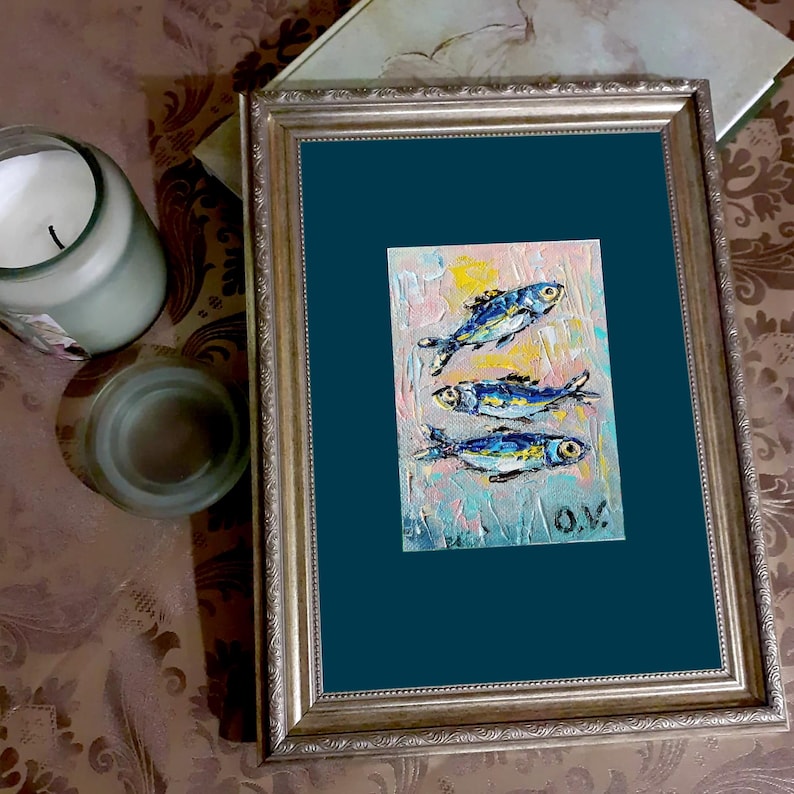 ACEO Original art Sardine oil painting Mini art Sardine wall art Aceo cards Fish oil painting Tiny painting Kitchen artwork Ukrainian art aceo artwork Aceo cards Sardine painting sardine artwork sardine wall art mini oil painting tiny art small artwork fish art fish wall decor small painting Mini art miniature painting OlgaViviArt
