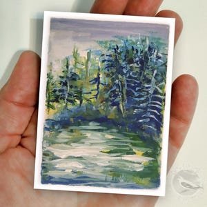 Moody Forest Original ACEO Gouache painting Miniature Dark Woodland Landscape Hand Painted Art Dark Atmospheric ACEO card One-of-a-kind