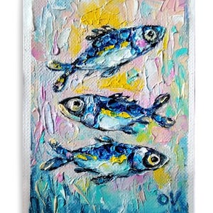 ACEO Original art Sardine oil painting Mini art Sardine wall art Aceo cards Fish oil painting Tiny painting Kitchen artwork Ukrainian art aceo artwork Aceo cards Sardine painting sardine artwork sardine wall art mini oil painting tiny art small artwork fish art fish wall decor small painting Mini art miniature painting OlgaViviArt