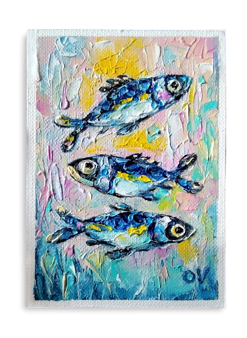 ACEO Original art Sardine oil painting Mini art Sardine wall art Aceo cards Fish oil painting Tiny painting Kitchen artwork Ukrainian art aceo artwork Aceo cards Sardine painting sardine artwork sardine wall art mini oil painting tiny art small artwork fish art fish wall decor small painting Mini art miniature painting OlgaViviArt