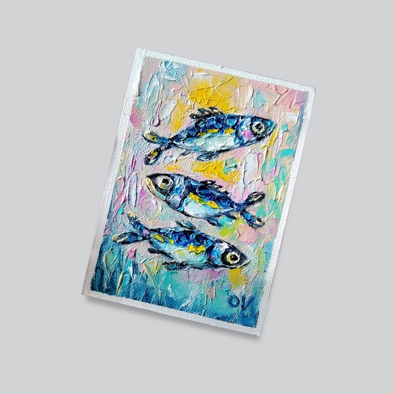 ACEO Original art Sardine oil painting Mini art Sardine wall art Aceo cards Fish oil painting Tiny painting Kitchen artwork Ukrainian art aceo artwork Aceo cards Sardine painting sardine artwork sardine wall art mini oil painting tiny art small artwork fish art fish wall decor small painting Mini art miniature painting OlgaViviArt