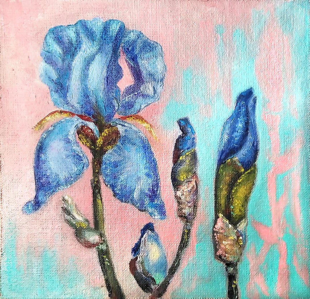 Iris Oil Painting Iris Flower Small Art Mothers Day Gifts Gift for Mom ...