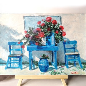 Arte Mediterrânea Pintura de Pátio Grego Pintura Acrílica Decoração de Parede Mediterrânea Arte da Vida Grega Presente de Férias Presente de Viagem para Ele
