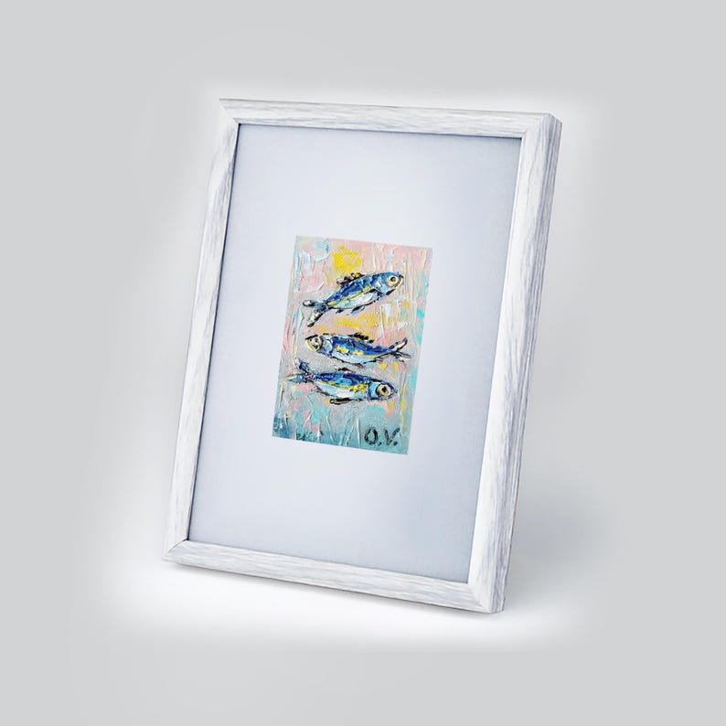 ACEO Original art Sardine oil painting Mini art Sardine wall art Aceo cards Fish oil painting Tiny painting Kitchen artwork Ukrainian art aceo artwork Aceo cards Sardine painting sardine artwork sardine wall art mini oil painting tiny art small artwork fish art fish wall decor small painting Mini art miniature painting OlgaViviArt