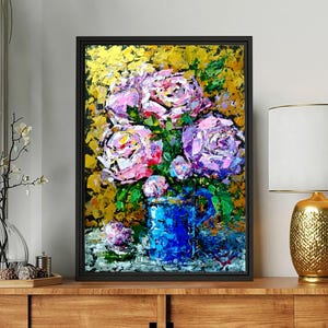 Arte de peônias Decoração de parede dourada Decoração de parede de peônias Arte moderna de peônias Arte com textura dourada Arte kitsch Decoração de parede de fazenda Pintura acrílica