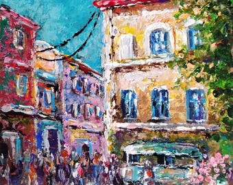 Mediterranean Wall Art Travel wall decor Old Town Cityscape Painting Travel Wall Art Street Scene Wall Art Italy Cityscape  Office Wall Art