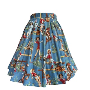 Blue cowgirl and cactus A-line cotton skirt | TD0003