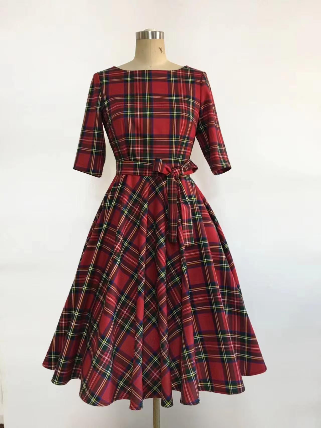 slim fit dress slacks Portland Plaid Red Women's Dress – Classic Whimsy main image 1