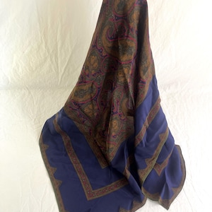 Vintage Navy Paisley Silk Scarf 30&quot;