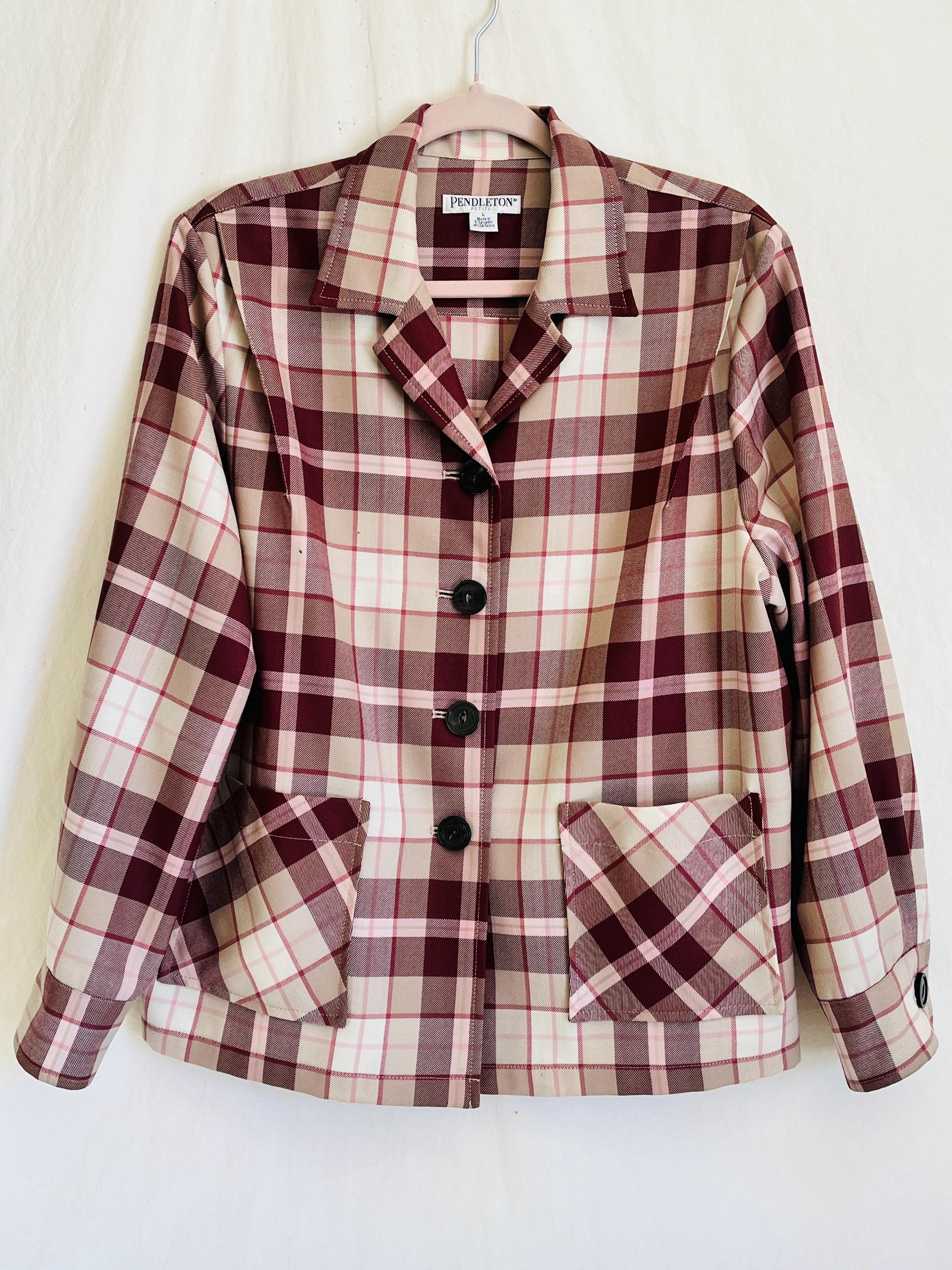 Vintage Pink Plaid Jacket Womens Vintage Pendelton Pink Blazer Jacket Women\'s 16 Petite Pink 100% Wool