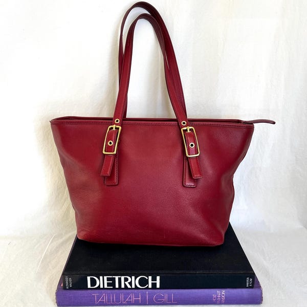 Vintage Coach Red Leather Purse Legacy Market Tote 9847