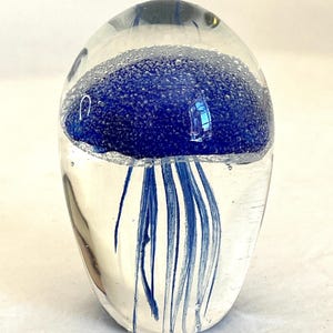 Vintage Jellyfish Art Glass Paperweight Blue