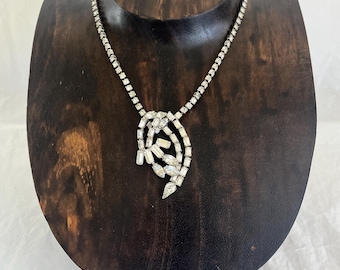 Vintage Clear Rhinestone  Necklace Art Deco Style