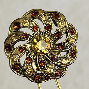Vintage Jewelry Hair Pin Brown and Gold Rhinestone – Handmade French Hair Pins with Repurposed Brooches and Earrings