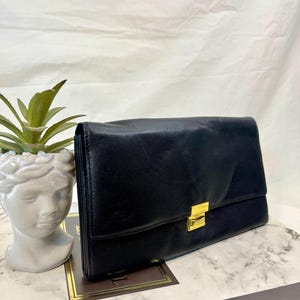 Genuine Black Leather Nordstrom Clutch or Wallet with Gold Metal Clasp - Classic & Elegant