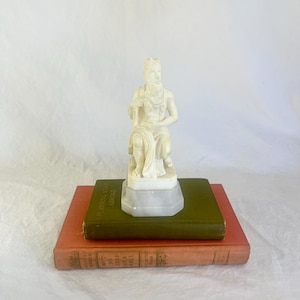 Vintage Replica Statue of Michelangelo’s Moses – Stone Carved with Marble Base – 7” H
