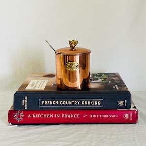 Vintage Copper Jam Canister With Brass Bird Accent and Spoon Kitchen Storage Farmhouse French Country Decor