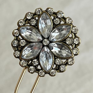Vintage Rhinestone Flower Hair Pin: Repurposed Brooch French Style