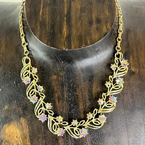 Vintage Coro AB Rhinestone Necklace Floral Design