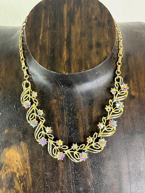 Vintage Coro AB Rhinestone Necklace Floral Design