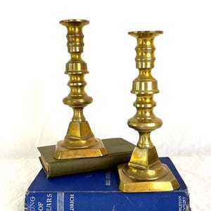 Pair of Vintage Brass Candlesticks – 8” Tall – Classic Style with Patina