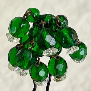 Vintage Jewelry Hair Pin Green Beads with Black Metal –  Handmade French Hair Pins with Repurposed Brooches and Earrings