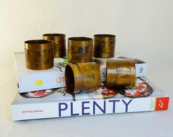 Vintage Copper and Brass Napkin Rings Set of Six Modernist Style