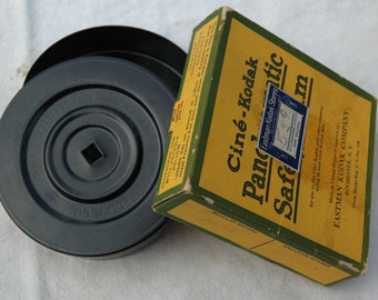 1939 Ciné-Kodak Panchromatic Safety Film box and  Metal Film Can / Advertising / Vintage