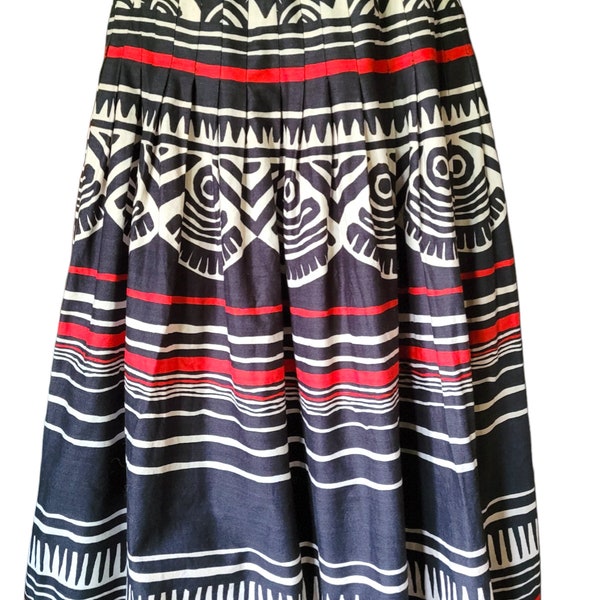 Women's Skirt Small - TICA - Bold Geometric Ethnic Print - 22" waist - Cotton - Made in Boston, MA - Vintage - Below the knee