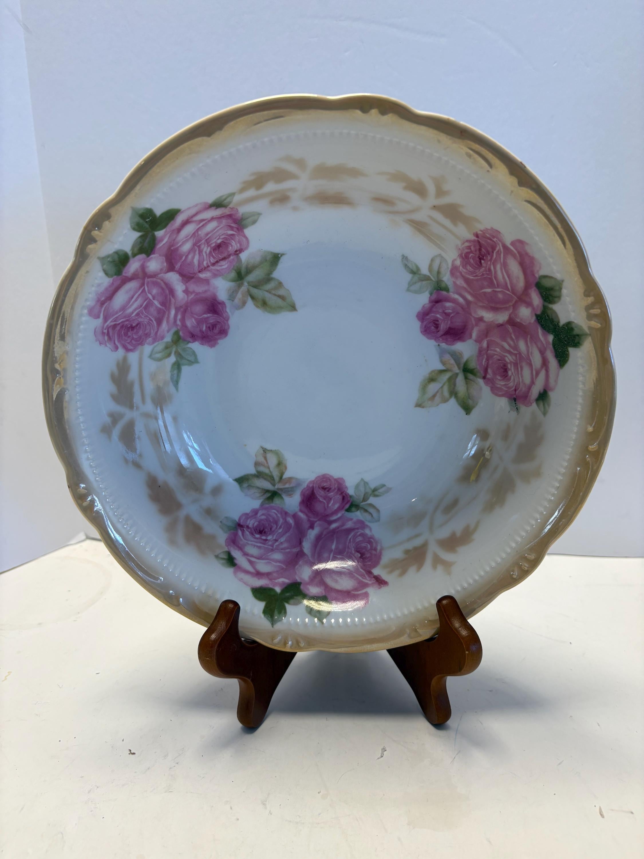 Antique German Porcelain Rose Bowl | Edwardian Floral Serving Bowl